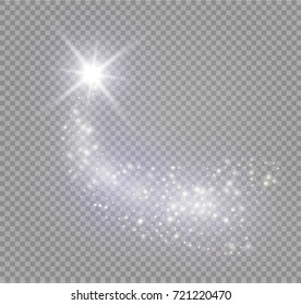 A bright comet with large dust. Falling Star. Glow light effect. Golden lights. Vector illustration 