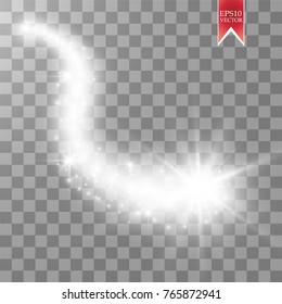 A bright comet with large dust. Falling Star. Glow light effect. Golden lights. Vector illustration, eps 10