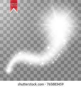 A bright comet with large dust. Falling Star. Glow light effect. Golden lights. Vector illustration, eps 10