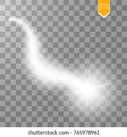 A bright comet with large dust. Falling Star. Glow light effect. Golden lights. Vector illustration, eps 10