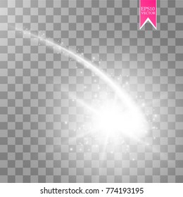 A bright comet with large dust. Falling Star. Glow light effect. Golden lights. Vector illustration, eps 10
