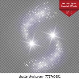 A bright comet with large dust. Falling Star. Glow light effect. Golden lights. Vector illustration