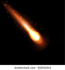 A bright comet with large dust and gas trails. Illustration