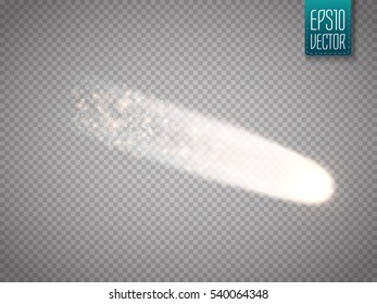A bright comet with large dust and gas trails isolated. Vector Illustration.