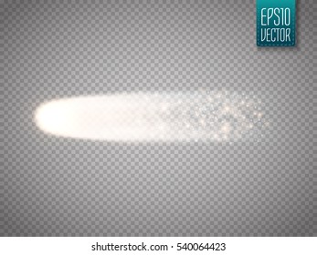 A bright comet with large dust and gas trails isolated. Vector Illustration.