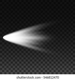 A bright comet with large dust and gas trails isolated. Vector Illustration.