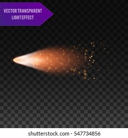 A bright comet with large dust and gas trails isolated. Vector Illustration.