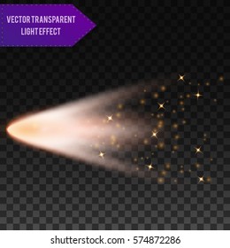 A bright comet with large dust and gas trails isolated. Vector Illustration.