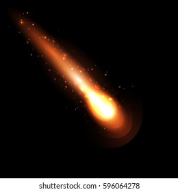 A bright comet with large dust and gas trails. Illustration