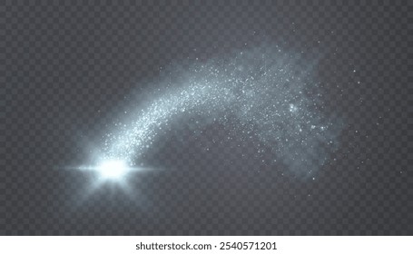 Bright comet of sparkling shine. Magical light and shine effect for web design and fairytale design decoration.