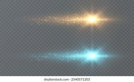 Bright comet of sparkling shine. Magical light and shine effect for web design and fairytale design decoration.