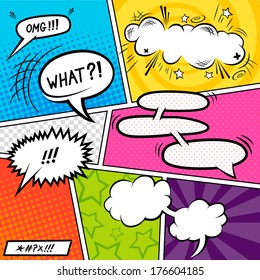 Bright Comic book Elements with speech bubbles - vector illustration.