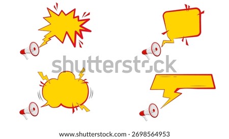 Bright Comic Megaphone Speech Bubble Set With Loud Yelling And Burst Shapes For Advertising And Marketing Concepts