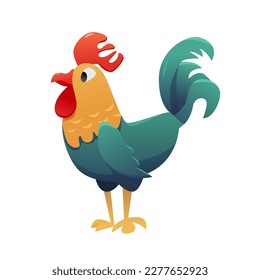 Bright and Comic Rooster Isolated. Cute Poultry. Vector Illustration in Cartoon Style.