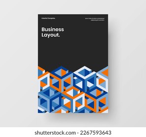 Bright company brochure A4 vector design template. Trendy geometric pattern corporate identity illustration.