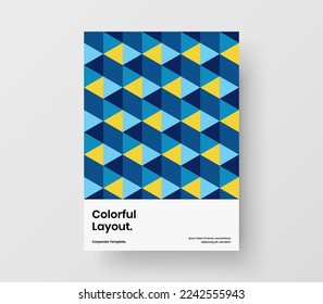 Bright company brochure design vector template. Modern geometric pattern handbill illustration.