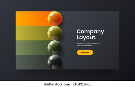 Bright company brochure vector design concept. Multicolored 3D balls site layout.