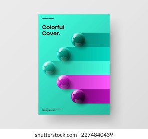 Bright company cover vector design illustration. Original 3D balls leaflet concept.