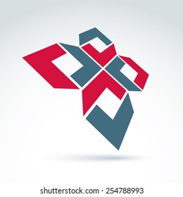Bright complex geometric corporate element. 3d abstract emblem with checkmarks and symmetric figures.