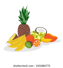Bright composition of different fruits. Vector illustration