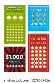 Bright composition of different lottery tickets design isolated on white background