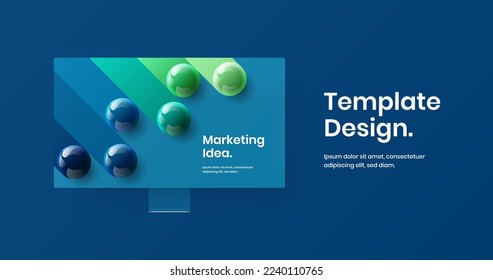 Bright computer display mockup site template. Unique landing page vector design illustration.