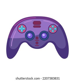 El ordenador brillante disfruta de una imagen plana. Controladores de videojuegos de dibujos animados para reproducir ilustración vectorial aislada del dispositivo. Concepto de juegos y entretenimiento