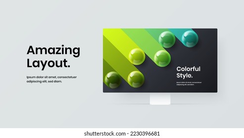 Bright computer monitor mockup banner illustration. Abstract landing page vector design template.