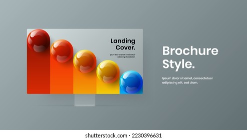 Bright computer monitor mockup landing page concept. Unique site screen design vector layout.