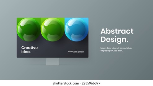 Bright computer monitor mockup landing page template. Minimalistic banner vector design layout.