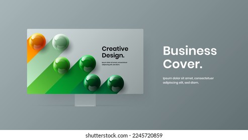 Bright computer monitor mockup landing page illustration. Unique web project design vector template.