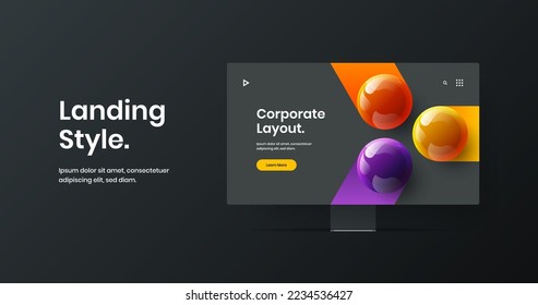 Bright computer monitor mockup site screen template. Premium web project vector design layout.