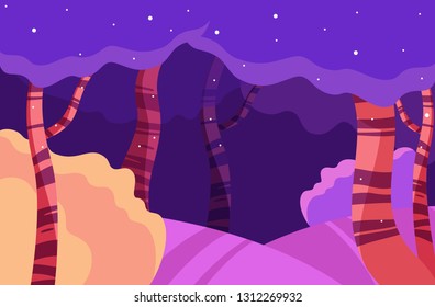 Bright concept of a fairy forest. Animated style. Vector illustration.