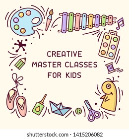 Bright concept of kids master class info card with place for your text