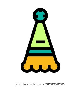 Bright cone shaped party hat in vivid colors, festive accessory for birthdays, anniversaries and celebrations, cheerful decoration evoking fun, joy and playful merriment