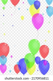 Bright Confetti Background Transparent Vector. Helium 3d Template. Purple Jubilee. Yellow Surprise. Balloon Present Border.
