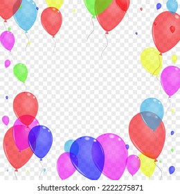 Bright Confetti Background Transparent Vector. Balloon Isolated Set. Pink Creative. Green Ballon. Helium Celebration Card.