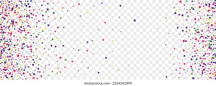 Bright Confetti Background Transparent Vector. Geometric Congratulation Texture. Colorful Prize. Rainbow Element Abstract. Dot Flying Template.