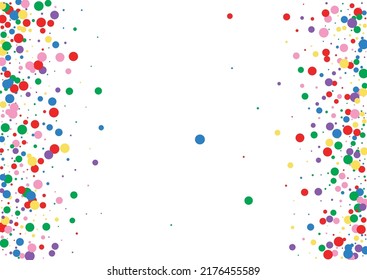 Bright Confetti Background White Vector. Geometric Decoration Illustration. Multicolored Celebrate. Rainbow Round Geometric. Polka Summer Template.
