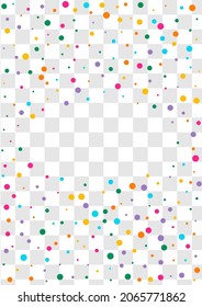 Bright Confetti Celebrate Vector Transparent Background. Decoration Circle Banner. Fun Shine Backdrop. Rainbow Dot Flying Wallpaper.