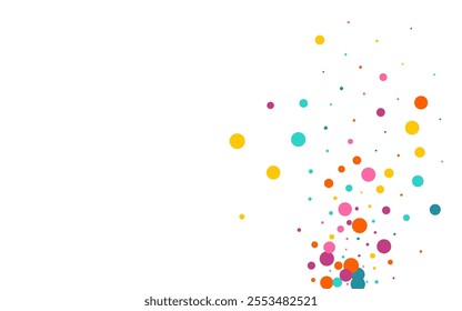 Bright Confetti Celebration Vector White Background. Festival Polka Background. Flying Dust Banner. Color Circle Happy Texture.
