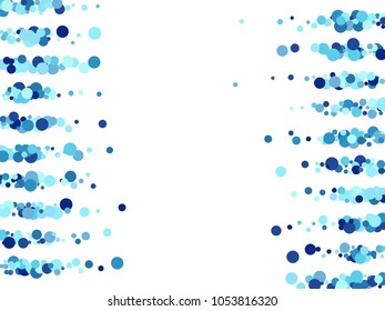 Bright confetti circle decoration for banner background, holiday vector illustration. Childish color round confetti dots, circles chaotic scatter, trendy rich bokeh background. Sea blue water bubbles.