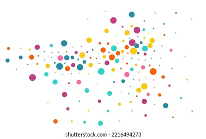 Bright Confetti Decoration Vector White Background. Fun Rain Illustration. Transparent Dust Backdrop. Multicolored Round Carnaval Postcard.