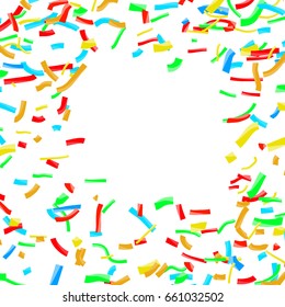 Bright confetti dust explosion over white background. Vector illustration