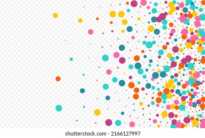 Bright Confetti Flying Vector Transparent Background. Independence Dot Design. Carnival Round Pattern. Color Rain Decoration Texture.