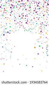 Bright Confetti Fun Vector White Background. Abstract Serpentine Poster. Circles Swirl Plant. Colored Celebration Branch.