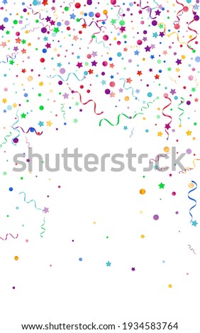 Bright Confetti Fun Vector White Background. Abstract Serpentine Poster. Circles Swirl Plant. Colored Celebration Branch.