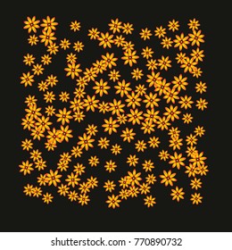 Bright Confetti with gentle flowers, bright colorful background, cute and fun decoration. Floral pattern. Vector illustration for celebration, party, carnival, festive holiday, party. Black background
