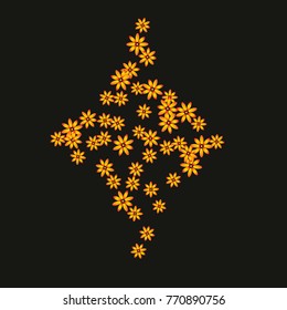 Bright Confetti with gentle flowers, bright colorful background, cute and fun decoration. Floral pattern. Vector illustration for celebration, party, carnival, festive holiday, party. Black background