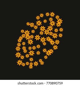 Bright Confetti with gentle flowers, bright colorful background, cute and fun decoration. Floral pattern. Vector illustration for celebration, party, carnival, festive holiday, party. Black background